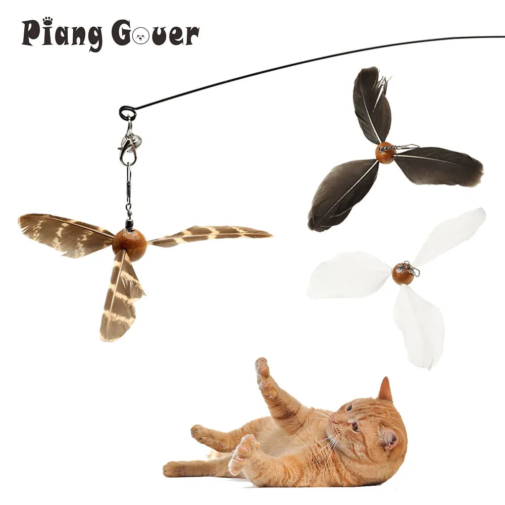 Feather Cat Toy Pet Toy Funny Cat Stick Rotating Feather Cat Teaser