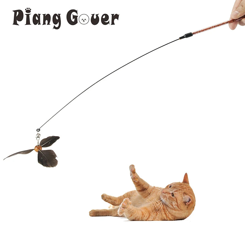 Feather Cat Toy Pet Toy Funny Cat Stick Rotating Feather Cat Teaser