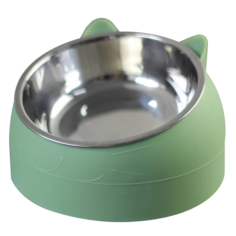 Stainless Cat Bowls Non-slip Base Pets Puppy Cats Food Drink Water Feeder Neck Protection Dish Pet Bowl 200ml 15 Degrees Tilted