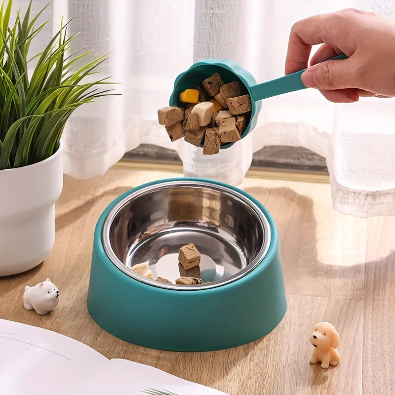 Pet Bowl Tilted Feeding Bowl Tilted Mouth Elevated Dog Bowl with Bowl Rack Made of Stainless Steel, Durable and Detachable